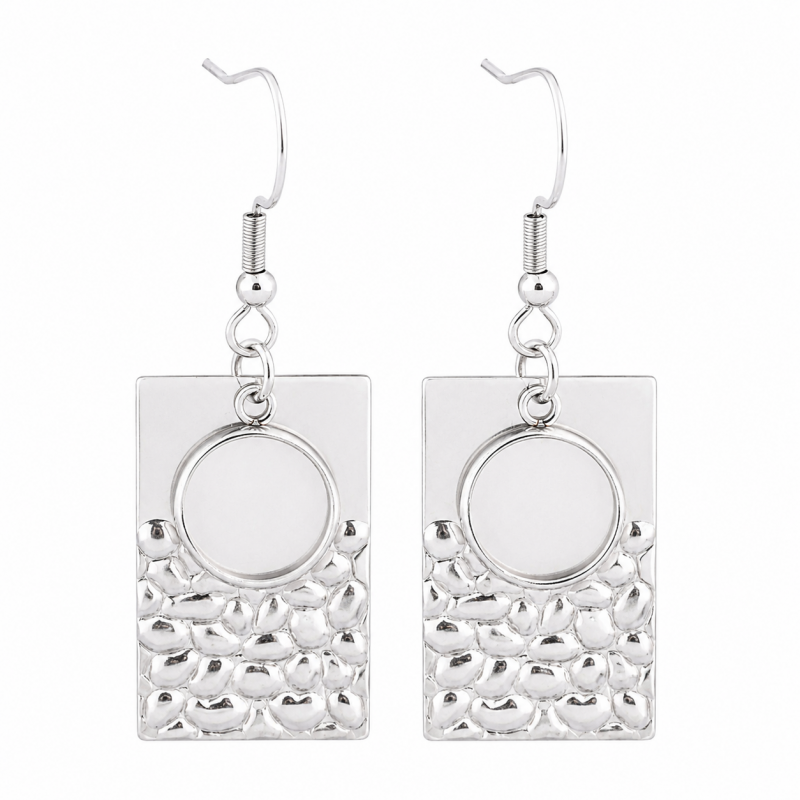 1 Paire de Supports Boucles d'Oreilles Rectangulaires en Acier Inoxydable Argenté pour Cabochon 10mm