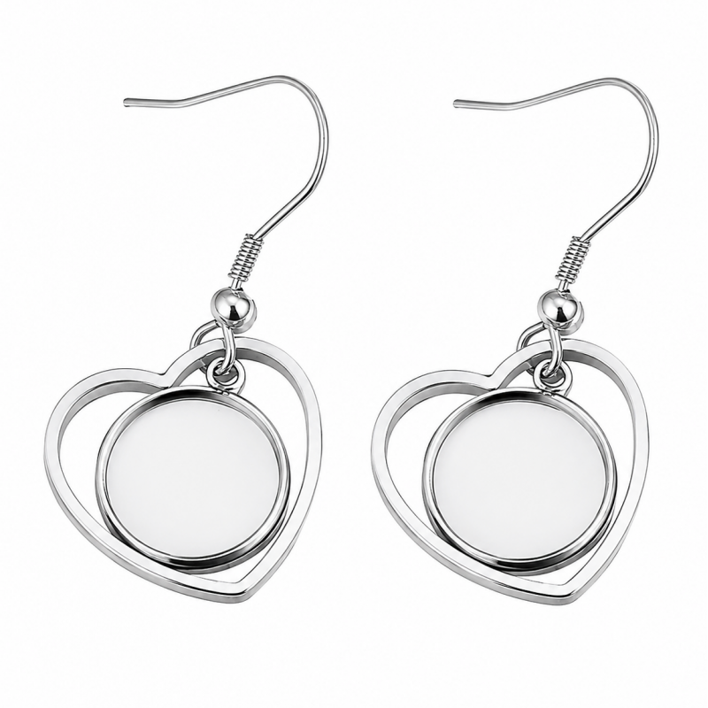 1 Paire de Supports Boucles d'Oreilles Cœurs en Acier Inoxydable Argenté pour Cabochon 12mm