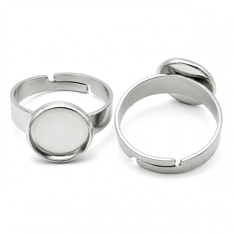 Support Bague Ajustable Argenté en Acier Inoxydable pour Cabochon 10mm