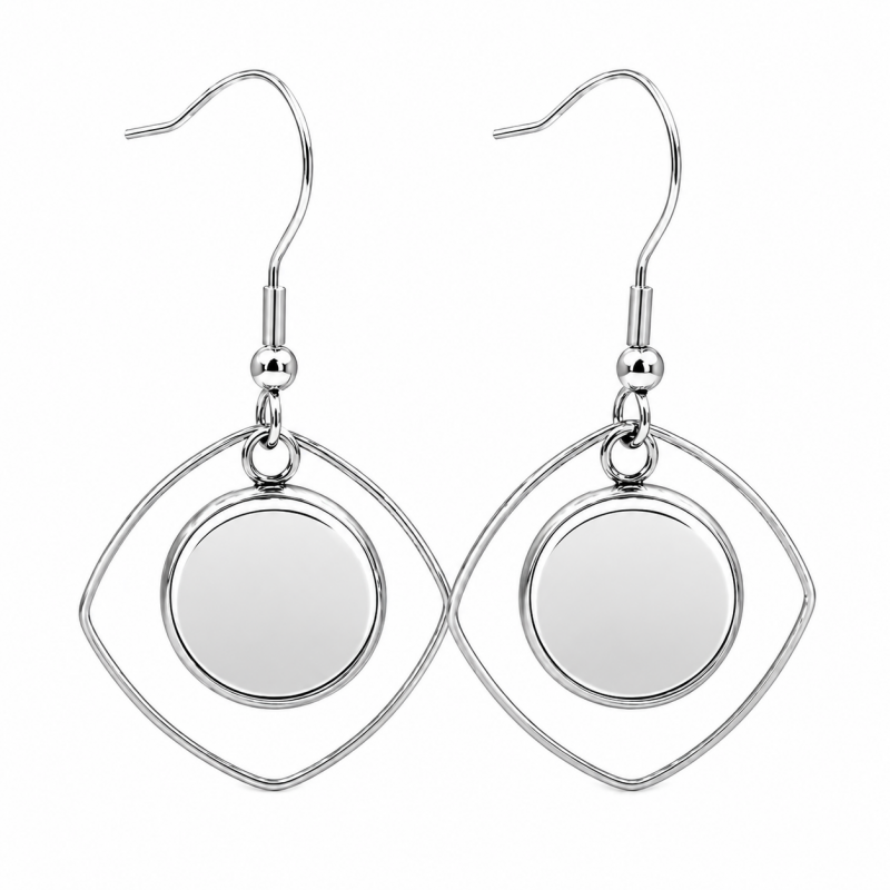 1 Paire de Supports Boucles d'Oreilles Carrés en Acier Inoxydable Argenté pour Cabochon 12mm
