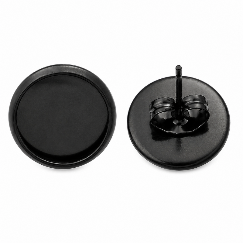1 Paire de Supports Boucles d'Oreilles Puces Noir en Acier Inoxydable pour Cabochon 10mm