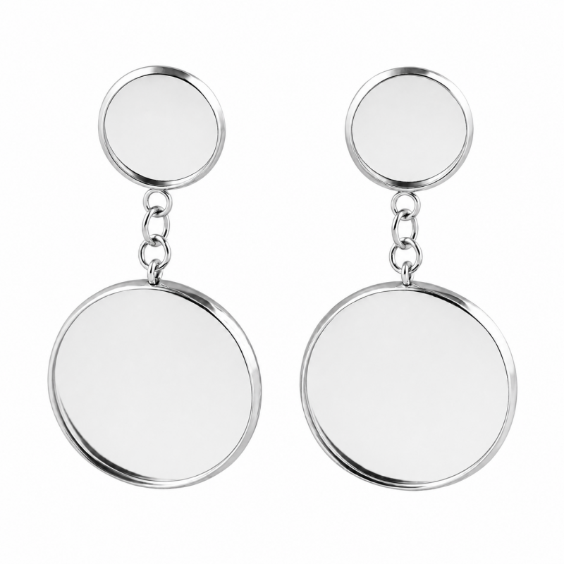 1 Paire de Supports Boucles d'Oreilles Puces Argenté en Acier Inoxydable pour Cabochons 12 et 20mm