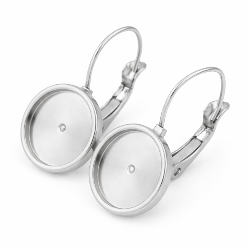1 Paire de Supports Boucles d'Oreilles Dormeuses Argenté en Acier Inoxydable pour Cabochon 12mm