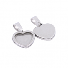 Support Pendentif Cœur Argenté en Acier Inoxydable pour Cabochon 12mm