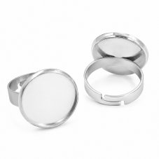 Support Bague Ajustable Argenté en Acier Inoxydable pour Cabochon 16mm pour la Création de Bijoux Fantaisie - DIY