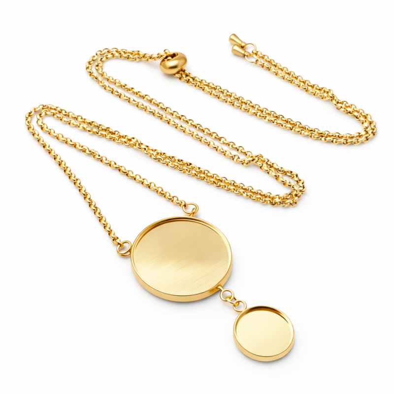 Collier Doré pour Cabochons 20 et 12mm Chaîne 1,5mm en Acier Inoxydable 65cm