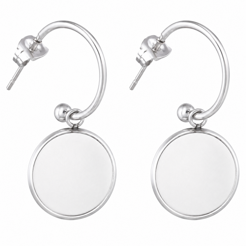 1 Paire de Supports Boucles d'Oreilles en Acier Inoxydable Argenté pour Cabochon 12mm