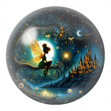 Cabochon en Verre Illustré Fée Nocturne face au Château 12 à 25mm pour la Création de Bijoux Fantaisie - DIY