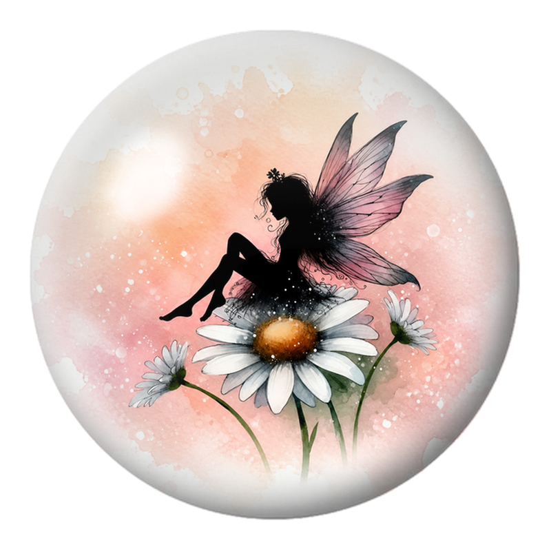 Cabochon en Verre Illustré Fée Silhouette sur une Marguerite 12 à 25mm