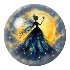 Cabochon en Verre Illustré Fée Bleue sous la Pleine Lune 12 à 25mm pour la Création de Bijoux Fantaisie - DIY