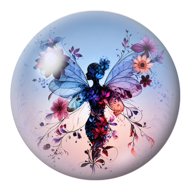 Cabochon en Verre Illustré Fée Florale Bleue et Rose 12 à 25mm
