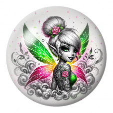 Cabochon en Verre Illustré Fée aux Ailes Roses et Vertes 12 à 25mm pour la Création de Bijoux Fantaisie - DIY