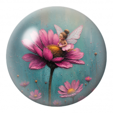 Cabochon en Verre Illustré Petite Fée sur une Fleur Rose 12 à 25mm pour la Création de Bijoux Fantaisie - DIY
