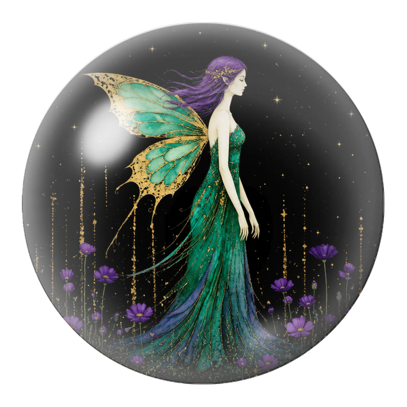 Cabochon en Verre Illustré Fée Émeraude aux Cheveux Violets 12 à 25mm