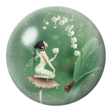 Cabochon en Verre Illustré Fée du Muguet sur un Champignon 12 à 25mm pour la Création de Bijoux Fantaisie - DIY