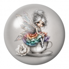 Cabochon en Verre Illustré Petite Fée à la Robe Arc-en-Ciel 12 à 25mm pour la Création de Bijoux Fantaisie - DIY