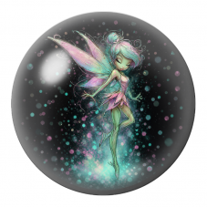 Cabochon en Verre Illustré Fée Rose et Turquoise Scintillante 12 à 25mm pour la Création de Bijoux Fantaisie - DIY