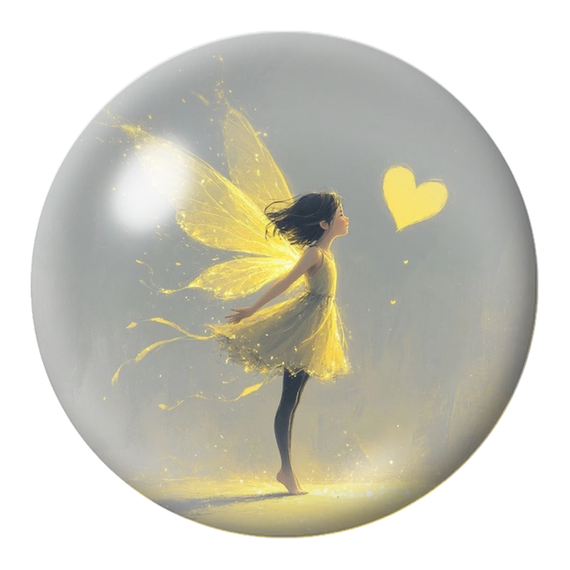 Cabochon en Verre Illustré Fée Dorée au Cœur Lumineux 12 à 25mm