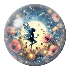 Cabochon en Verre Illustré Fée aux Coquelicots sous la Lune 12 à 25mm pour la Création de Bijoux Fantaisie - DIY