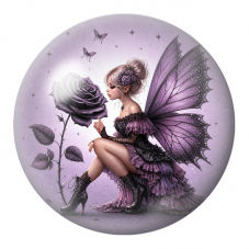 Cabochon en Verre Illustré Fée Violette à la Rose Noire 12 à 25mm pour la Création de Bijoux Fantaisie - DIY