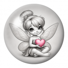 Cabochon en Verre Illustré Petite Fée au Cœur Rose 12 à 25mm pour la Création de Bijoux Fantaisie - DIY