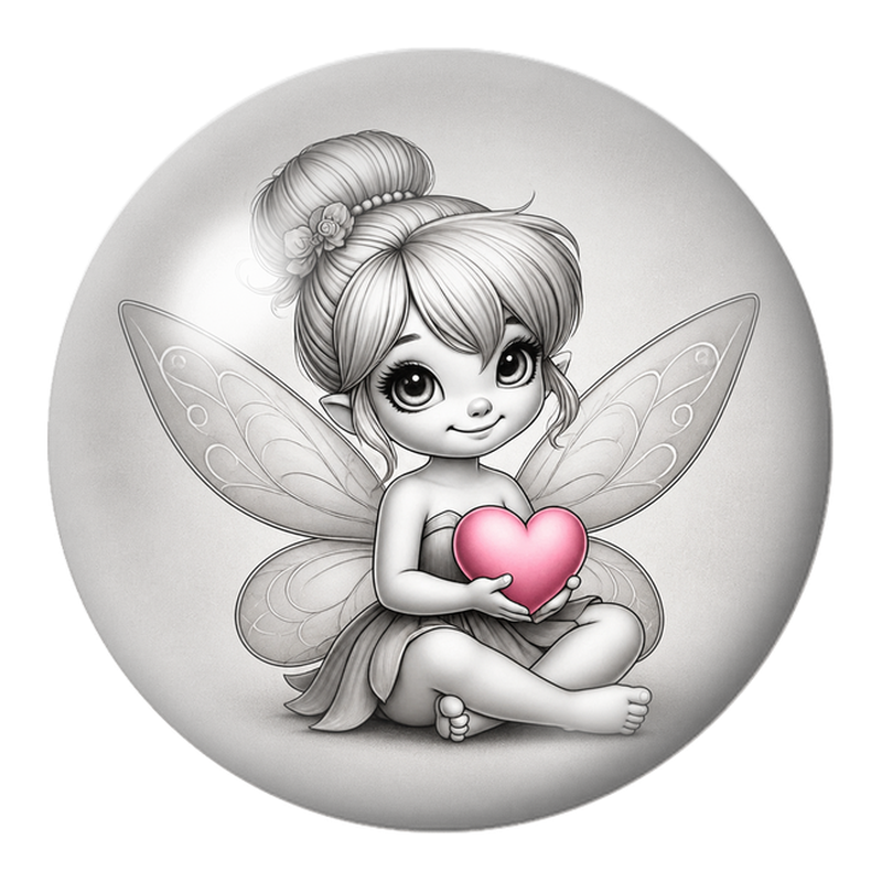 Cabochon en Verre Illustré Petite Fée au Cœur Rose 12 à 25mm