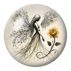 Cabochon en Verre Illustré Fée aux Roses Dorées 12 à 25mm pour la Création de Bijoux Fantaisie - DIY