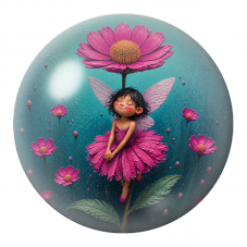Cabochon en Verre Illustré Petite Fée en Robe de Fleur Rose 12 à 25mm pour la Création de Bijoux Fantaisie - DIY