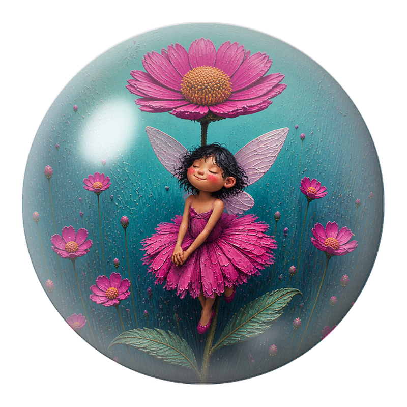 Cabochon en Verre Illustré Petite Fée en Robe de Fleur Rose 12 à 25mm