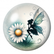 Cabochon en Verre Illustré Fée Silhouette près d’une Marguerite 12 à 25mm pour la Création de Bijoux Fantaisie - DIY