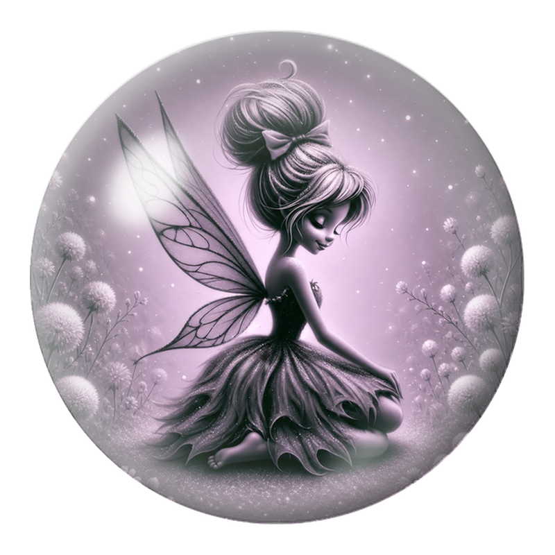Cabochon en Verre Illustré Fée Violette au Jardin Scintillant 12 à 25mm