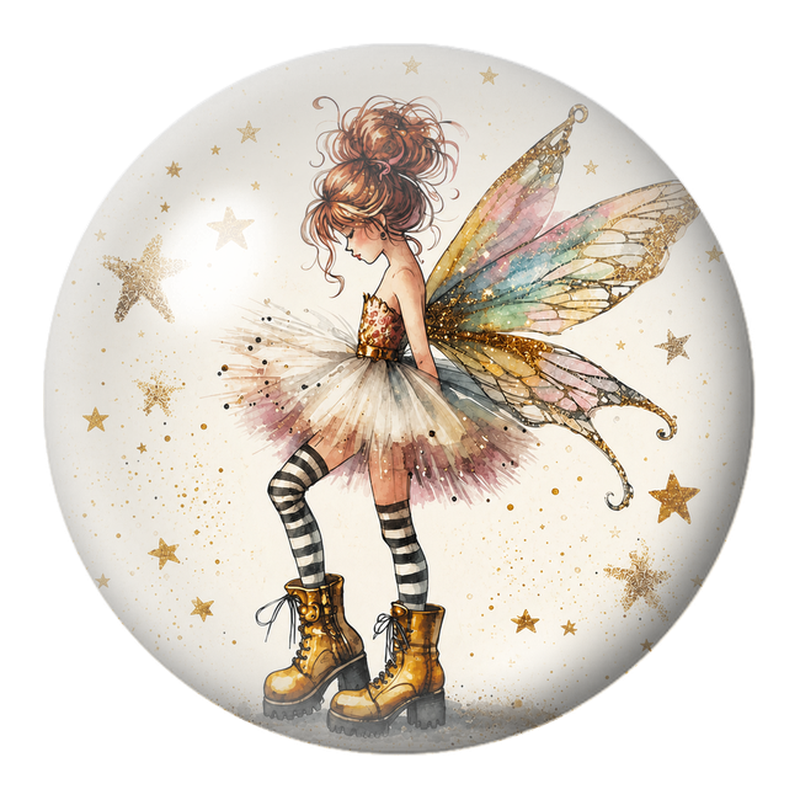 Cabochon en Verre Illustré Fée aux Bottines Dorées 12 à 25mm