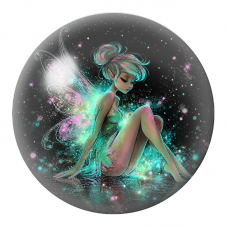 Cabochon en Verre Illustré Fée Turquoise sur l’Eau Scintillante 12 à 25mm pour la Création de Bijoux Fantaisie - DIY