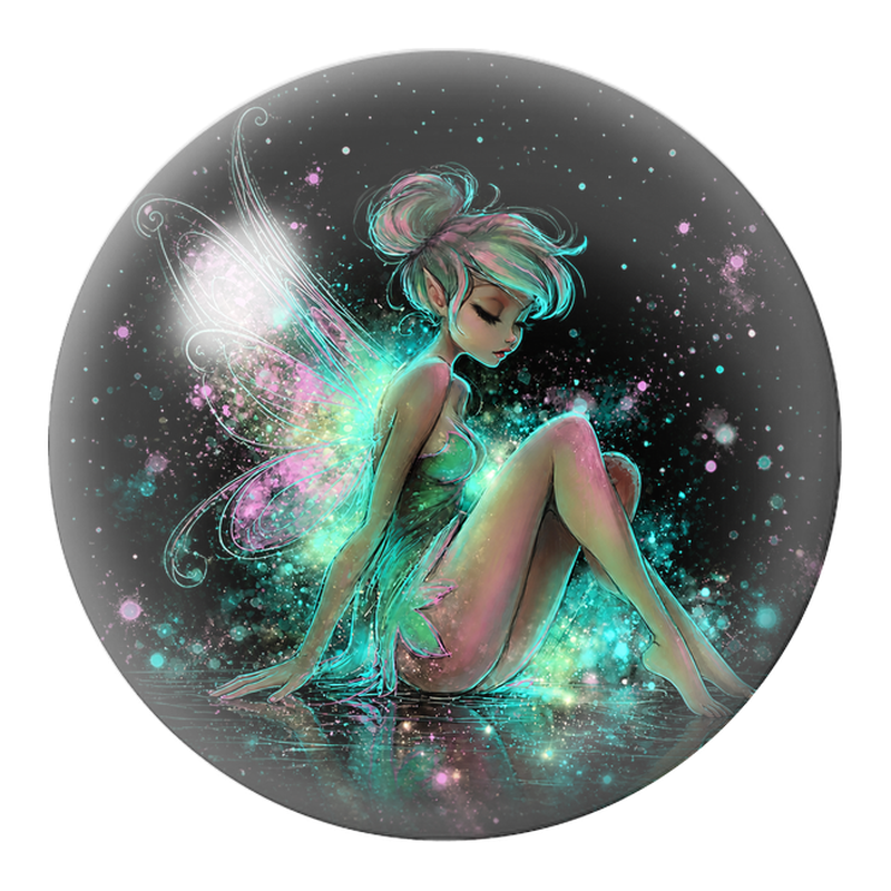 Cabochon en Verre Illustré Fée Turquoise sur l’Eau Scintillante 12 à 25mm