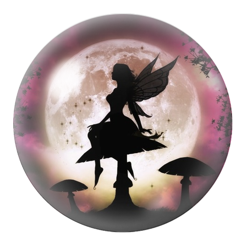 Cabochon en Verre Illustré Fée Silhouette sous la Lune Rose 12 à 25mm