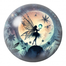 Cabochon en Verre Illustré Fée à l’Orbe devant la Pleine Lune 12 à 25mm pour la Création de Bijoux Fantaisie - DIY