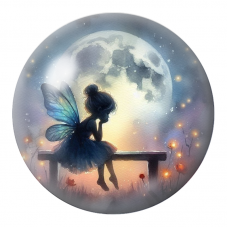 Cabochon en Verre Illustré Petite Fée Rêveuse au Clair de Lune 12 à 25mm pour la Création de Bijoux Fantaisie - DIY