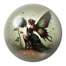 Cabochon en Verre Illustré Fée à la Rose Verte 12 à 25mm pour la Création de Bijoux Fantaisie - DIY