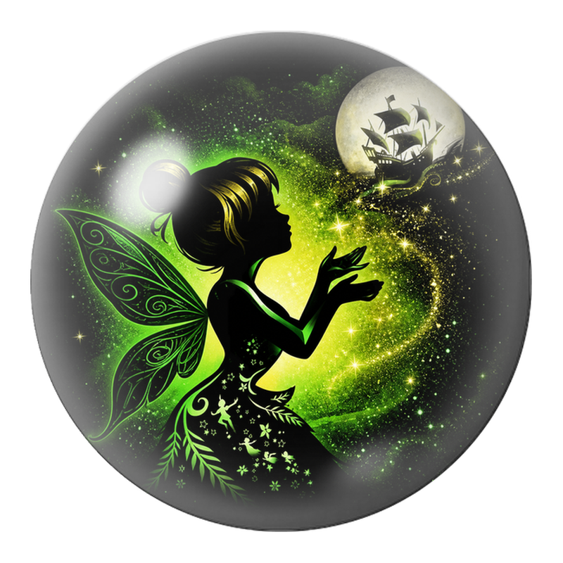 Cabochon en Verre Illustré Fée Verte au Bateau de Lune 12 à 25mm