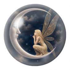 Cabochon en Verre Illustré Fée Dorée sur le Croissant de Lune 12 à 25mm pour la Création de Bijoux Fantaisie - DIY