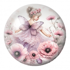 Cabochon en Verre Illustré Petite Fée parmi les Coquelicots Roses 12 à 25mm pour la Création de Bijoux Fantaisie - DIY