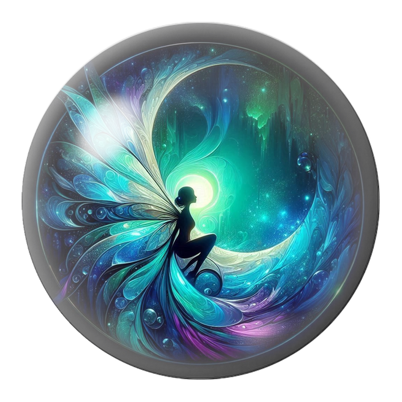 Cabochon en Verre Illustré Fée Turquoise dans la Vague de Lumière 12 à 25mm