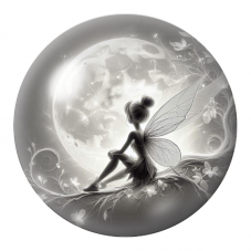 Cabochon en Verre Illustré Fée devant la Pleine Lune Argentée 12 à 25mm pour la Création de Bijoux Fantaisie - DIY