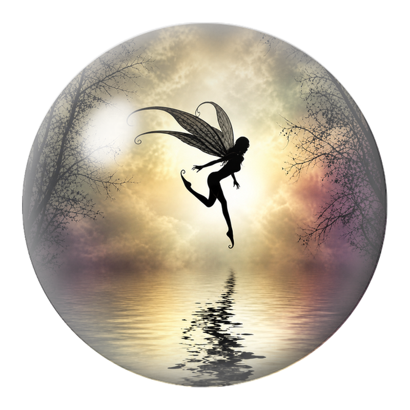 Cabochon en Verre Illustré Fée Silhouette au-dessus du Lac 12 à 25mm