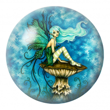 Cabochon en Verre Illustré Fée Verte aux Cheveux Turquoise 12 à 25mm pour la Création de Bijoux Fantaisie - DIY