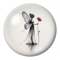 Cabochon en Verre Illustré Fée à la Fleur Rouge 12 à 25mm pour la Création de Bijoux Fantaisie - DIY