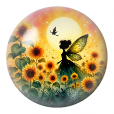Cabochon en Verre Illustré Fée aux Tournesols sous la Lune 12 à 25mm pour la Création de Bijoux Fantaisie - DIY