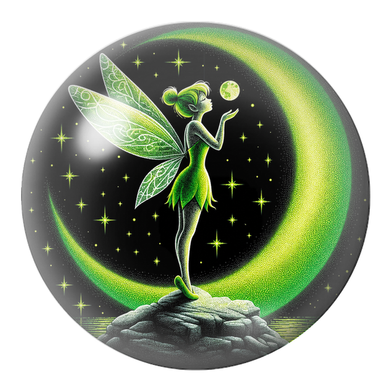 Cabochon en Verre Illustré Fée Verte au Croissant de Lune 12 à 25mm