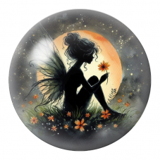 Cabochon en Verre Illustré Fée à la Fleur Orange au Clair de Lune 12 à 25mm pour la Création de Bijoux Fantaisie - DIY