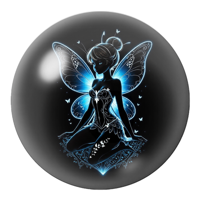 Cabochon en Verre Illustré Fée Bleue aux Papillons Lumineux 12 à 25mm